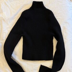 Zara Fitted Black Ribbed Turtleneck Sweater